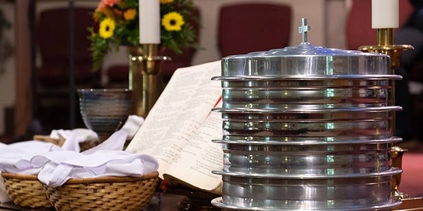 communion elements on table